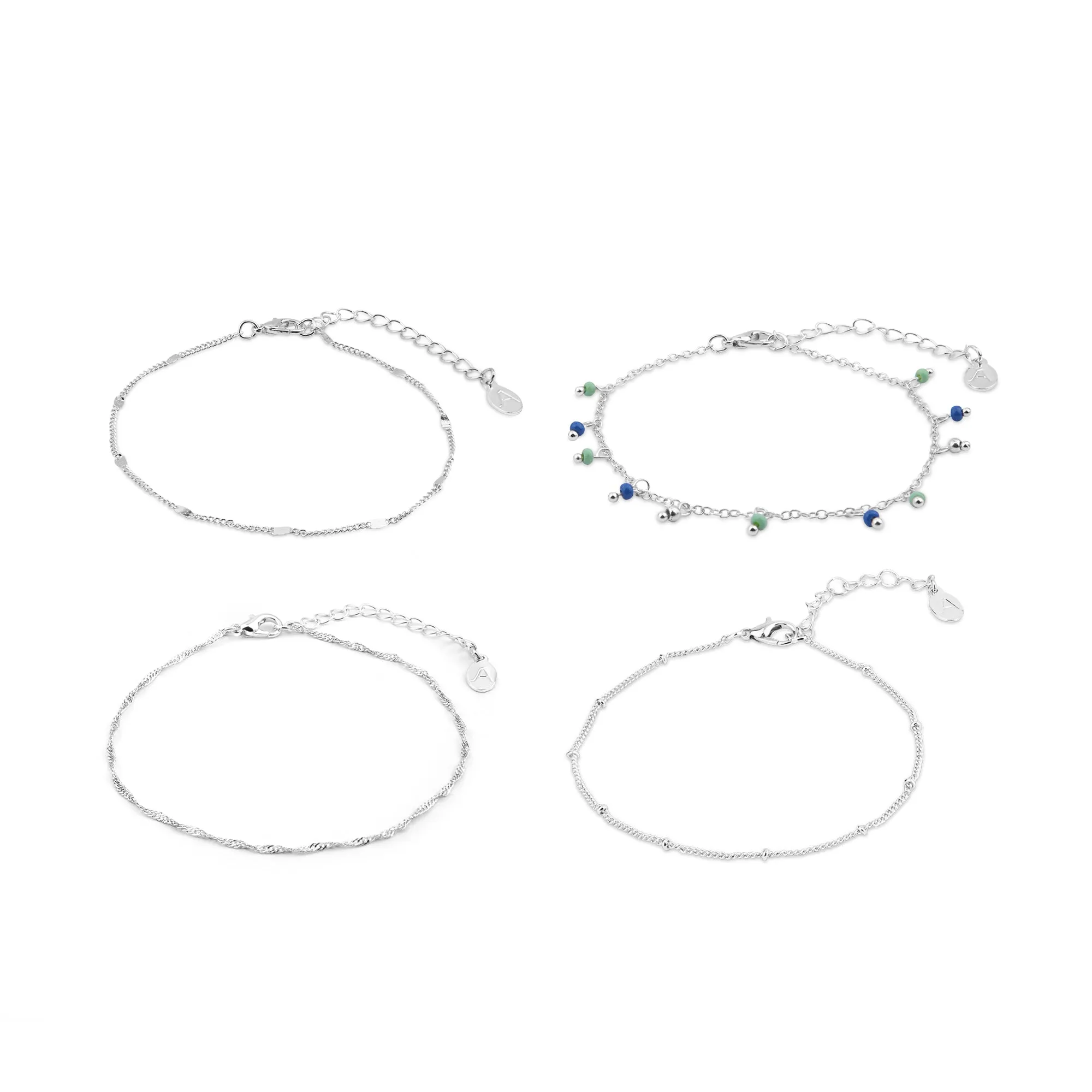 Accessorize London Women's Silver Bead Drop Anklets Pack Of 4