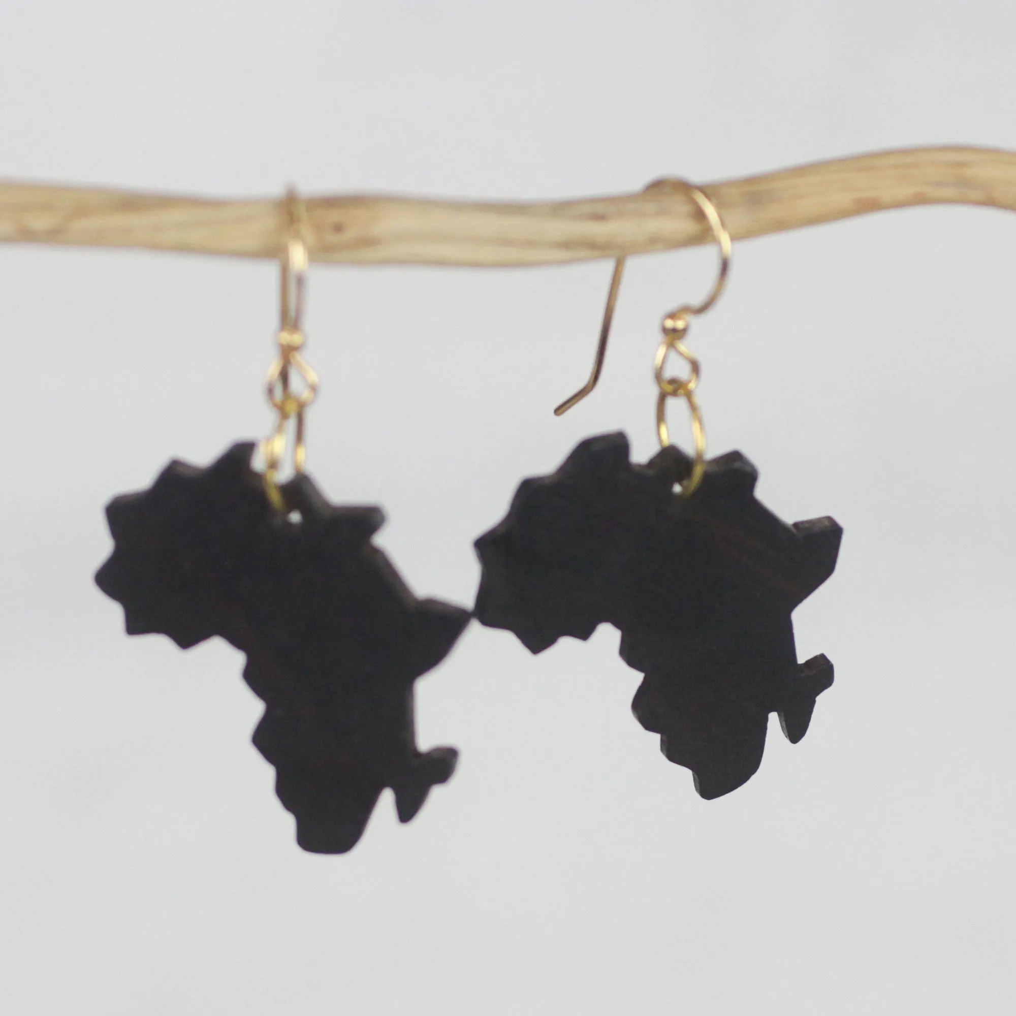 Africa Atlas Handmade Ebony Wood Africa Map Dangle Earrings from Ghana