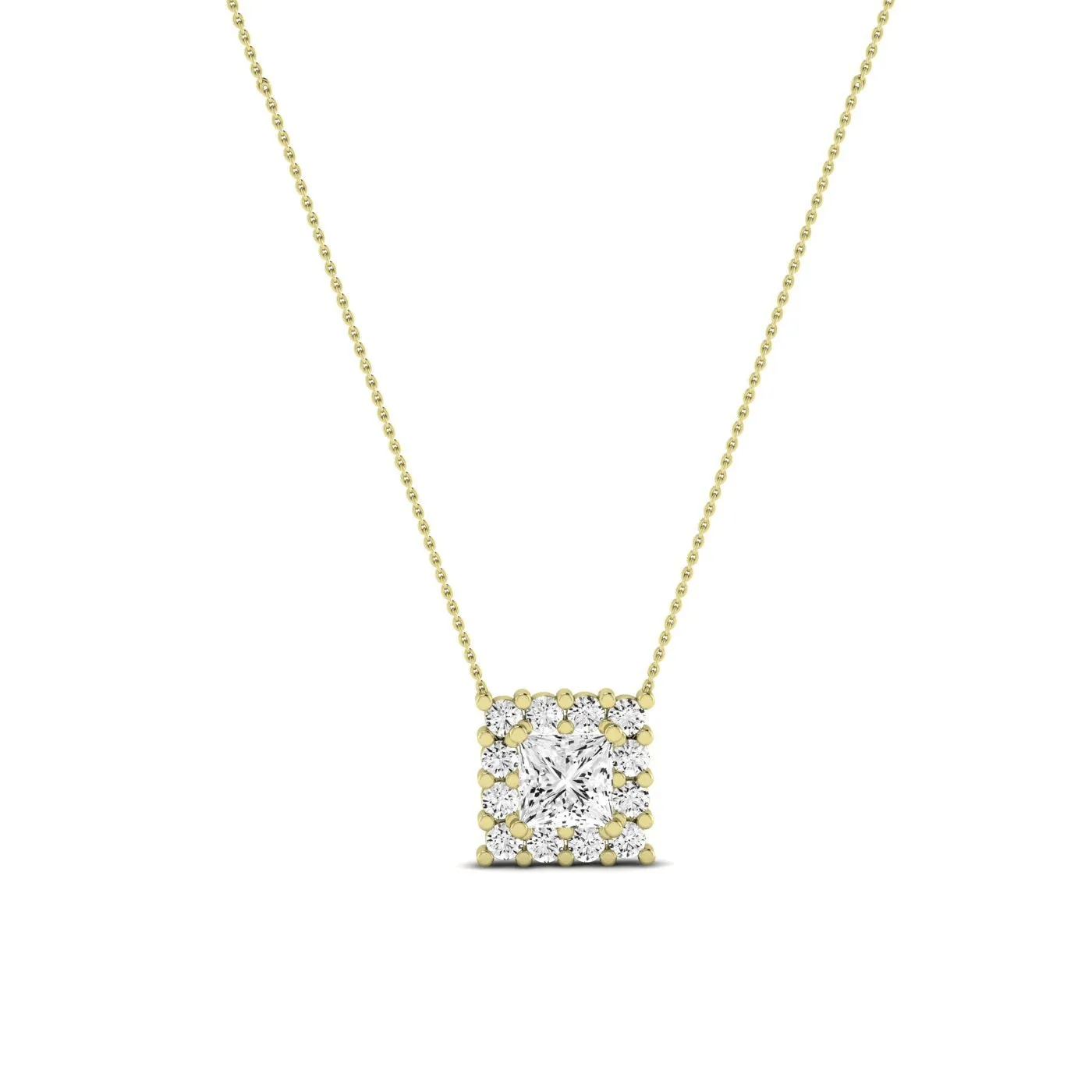 Angelwing Princess Cut Lab Diamond Halo Necklace