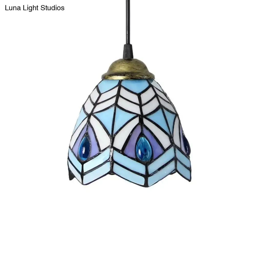 Baroque 1-Light Brass Bell Pendant Lamp - Handcrafted Stained Glass, Stylish Drop Fixture