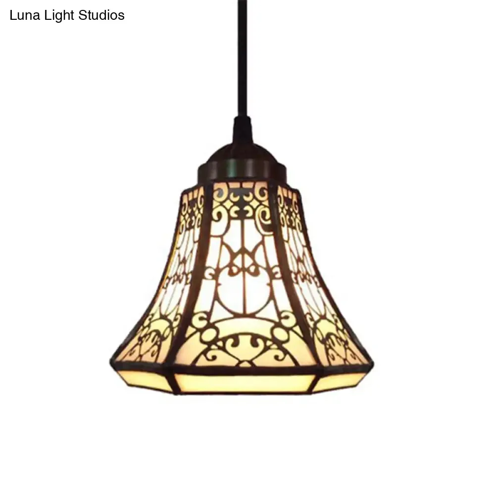 Baroque 1-Light Brass Bell Pendant Lamp - Handcrafted Stained Glass, Stylish Drop Fixture