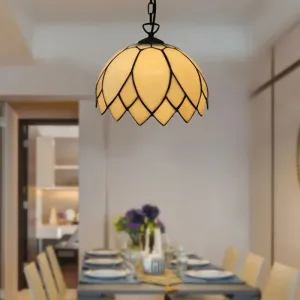 Baroque Black Pendant Lighting with Blossom Beige Glass Shade - Stylish Kitchen Ceiling Fixture