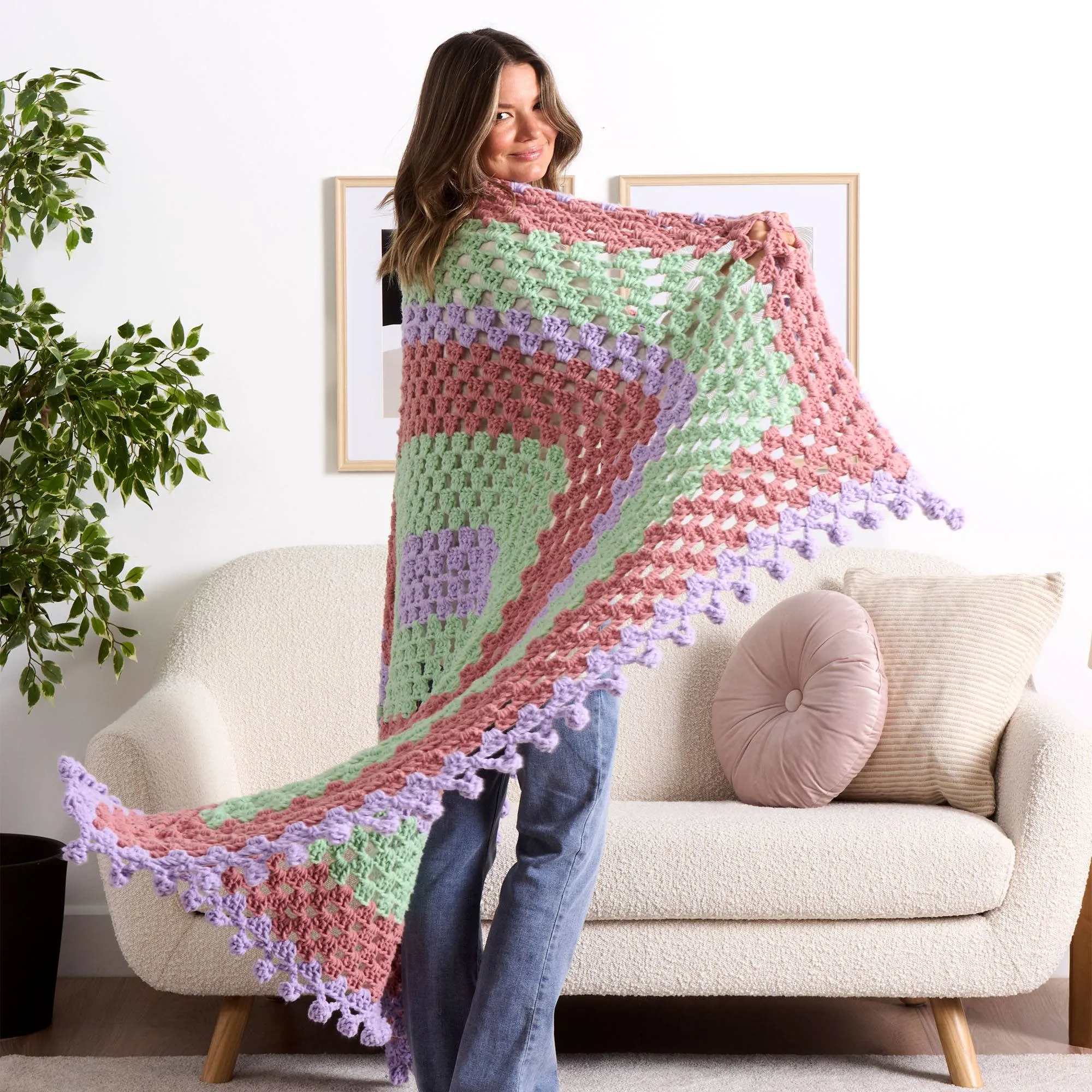 Bernat Bobble Edge Crochet Granny Blanket