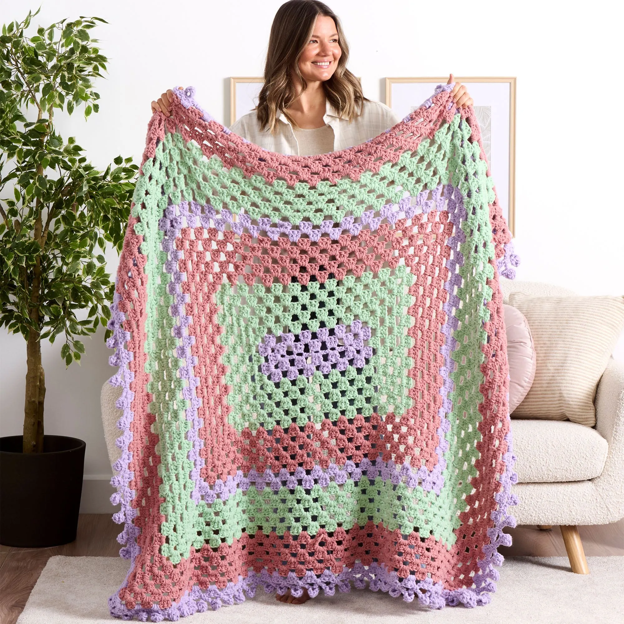 Bernat Bobble Edge Crochet Granny Blanket