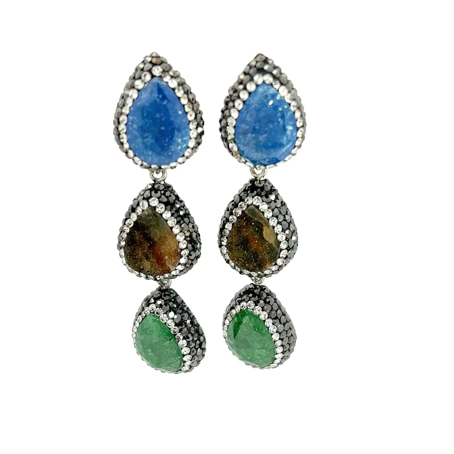 Blue Green Gemstone Sterling Silver Earring