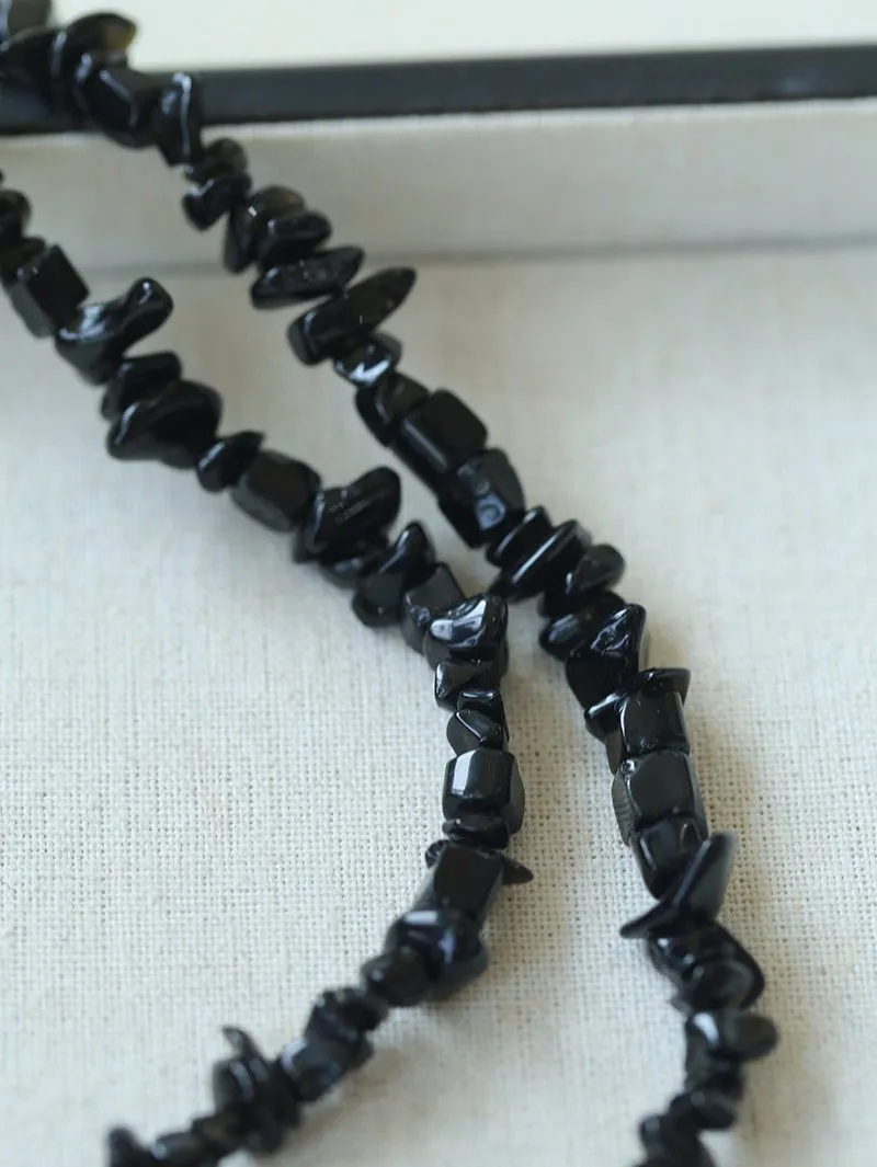 Brilliant Black Onyx Crushed Stone Baroque Pearl Necklace