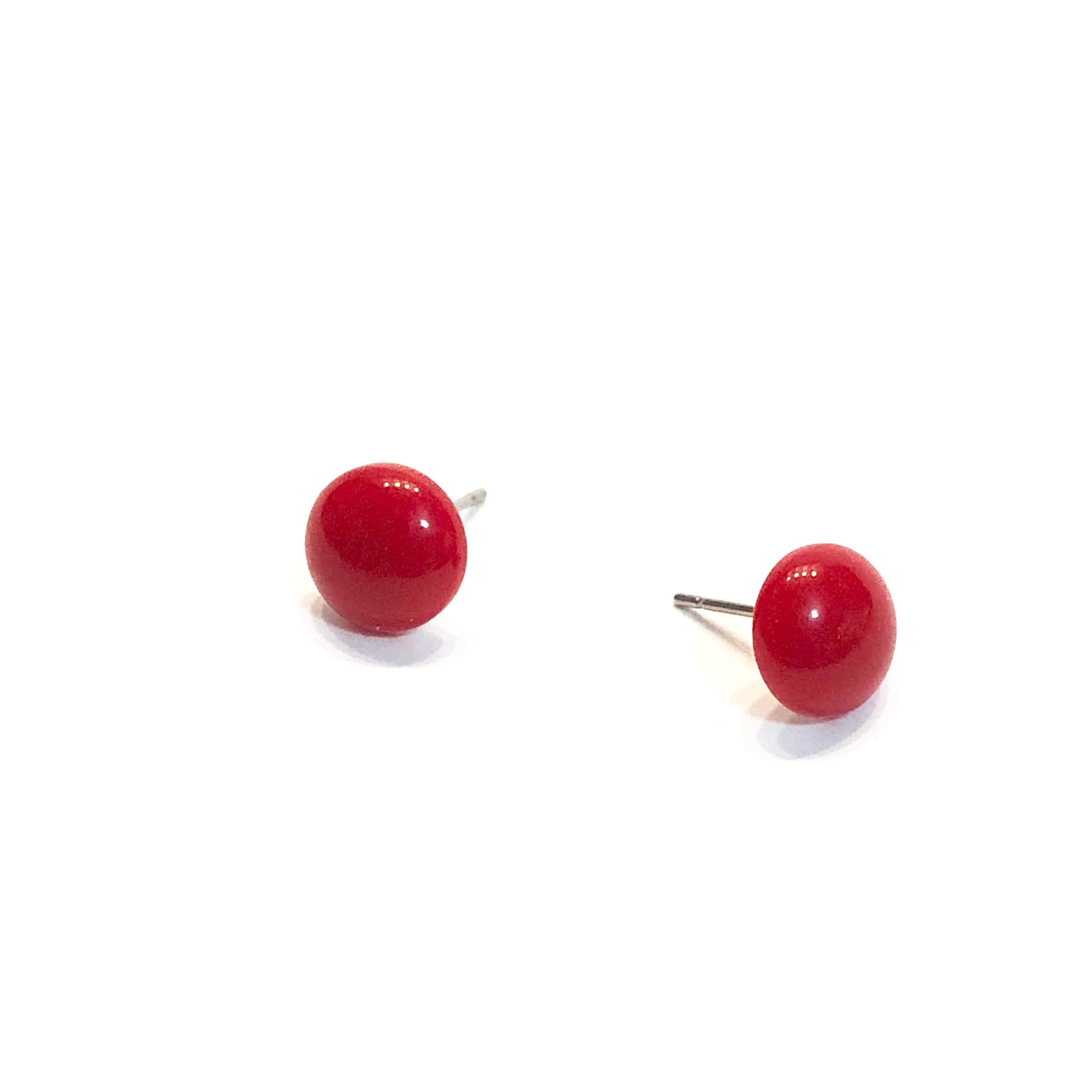 Cherry Red Small Retro Button Stud Earrings