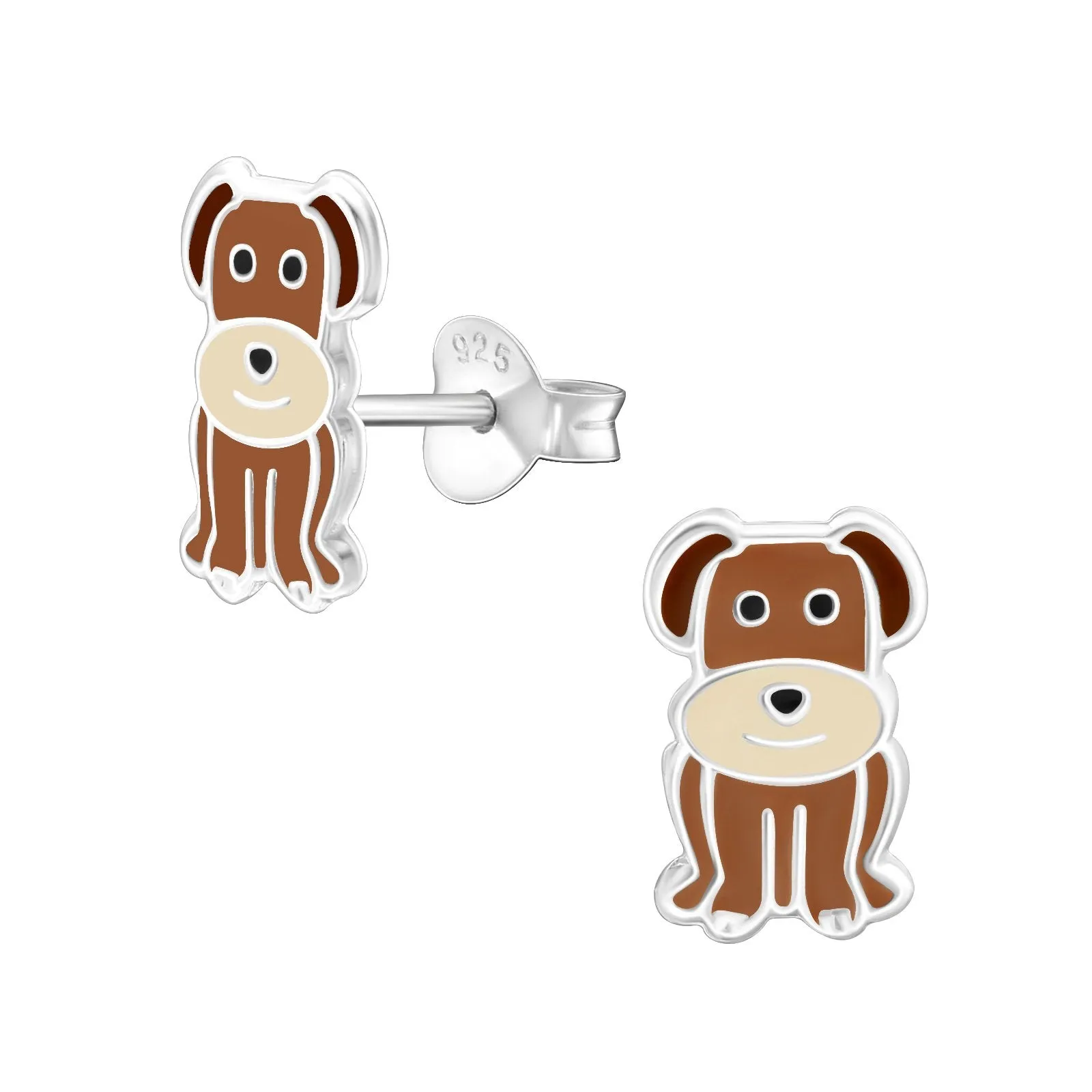 Children's Sterling Silver 'Brown Dog' Stud Earrings