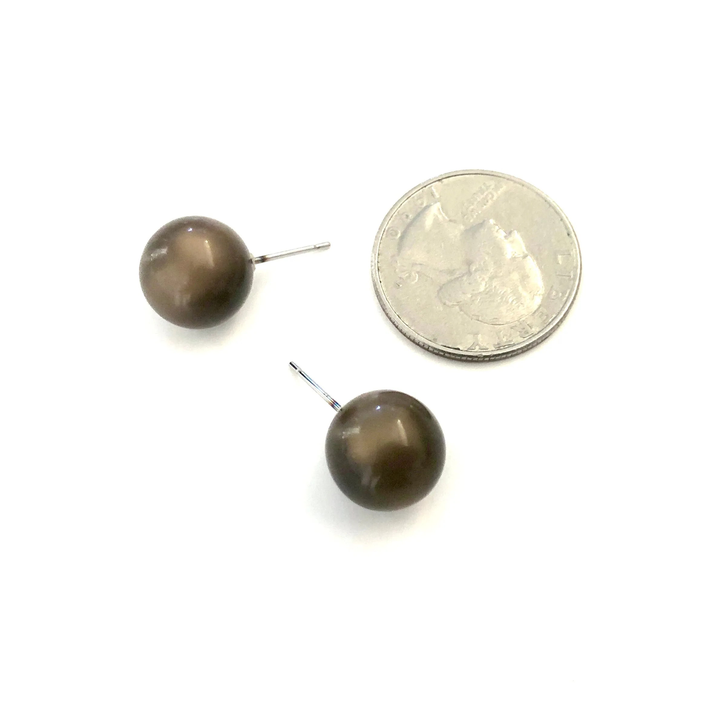 Chocolate Brown Moonglow Ball Stud Earrings