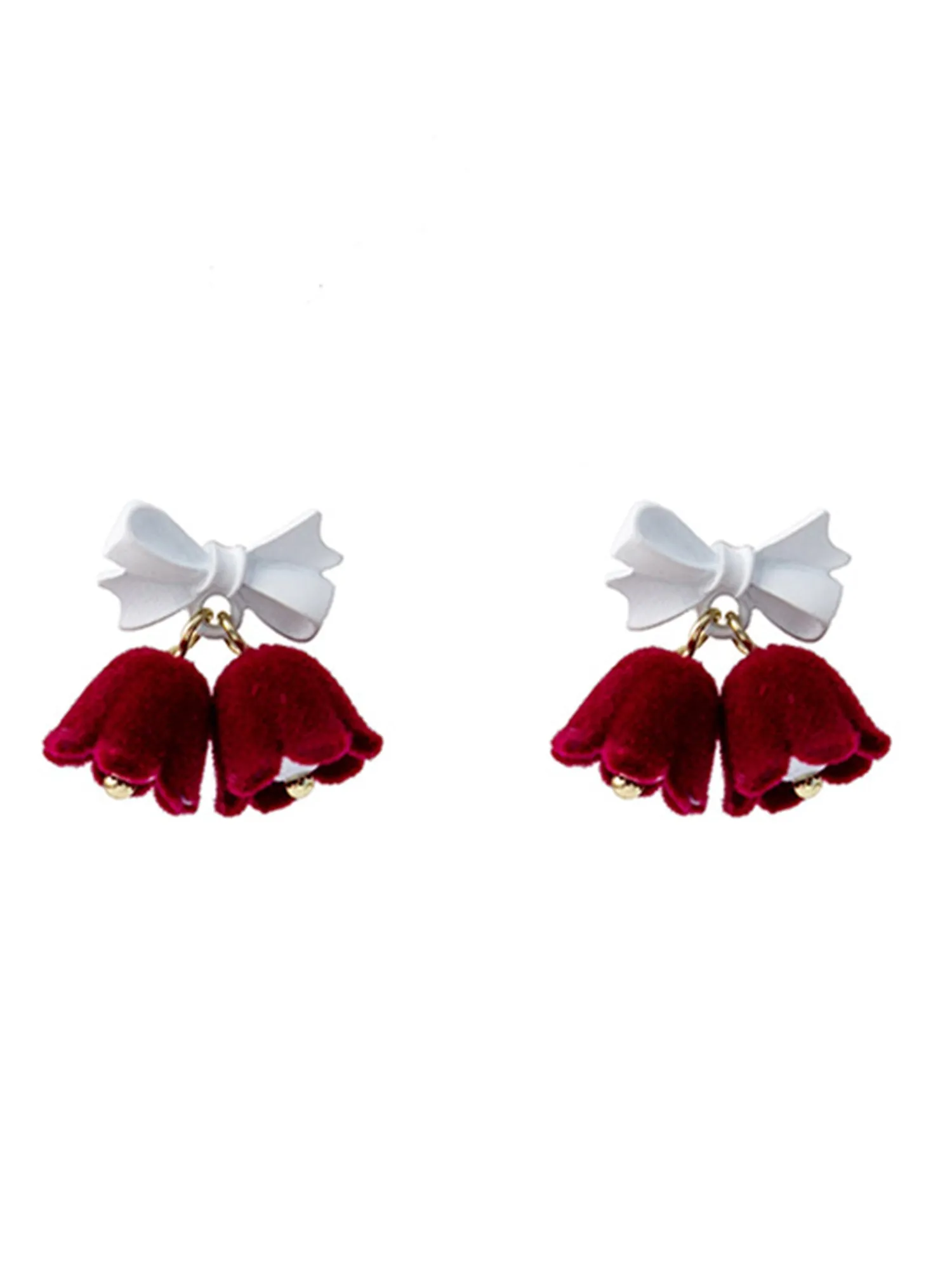 Christmas Accessories Vintage Burgundy Flocked Bell Earrings