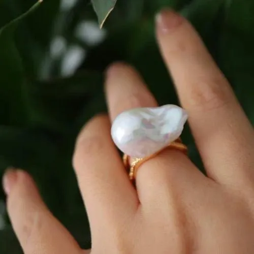 Chunky Large Baroque Pearl Rings-Adjustable