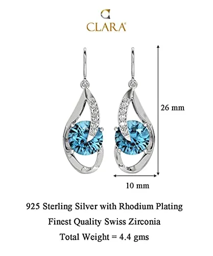 CLARA 925 Sterling Silver Sky Blue Eye Dangler Earrings | Rhodium Plated, Swiss Zirconia | Gift for Women & Girls