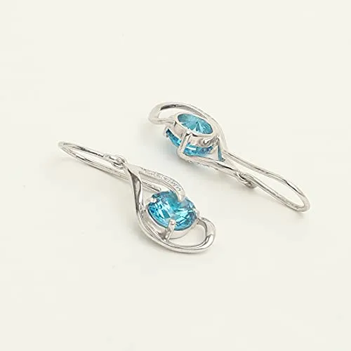 CLARA 925 Sterling Silver Sky Blue Eye Dangler Earrings | Rhodium Plated, Swiss Zirconia | Gift for Women & Girls