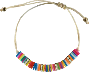 Clay Disk & Rhinestones Multi-Color Corded Bracelet