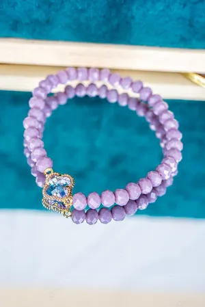 Crystal Avenue Kyla Clover Light Amethyst Beaded Bracelet