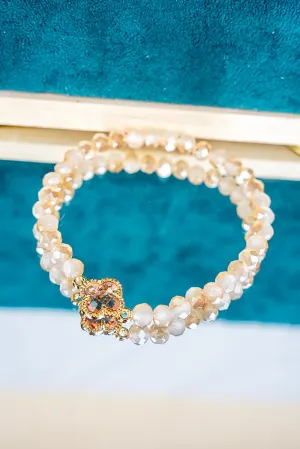 Crystal Avenue Kyla Clover Light Topaz Beaded Bracelet