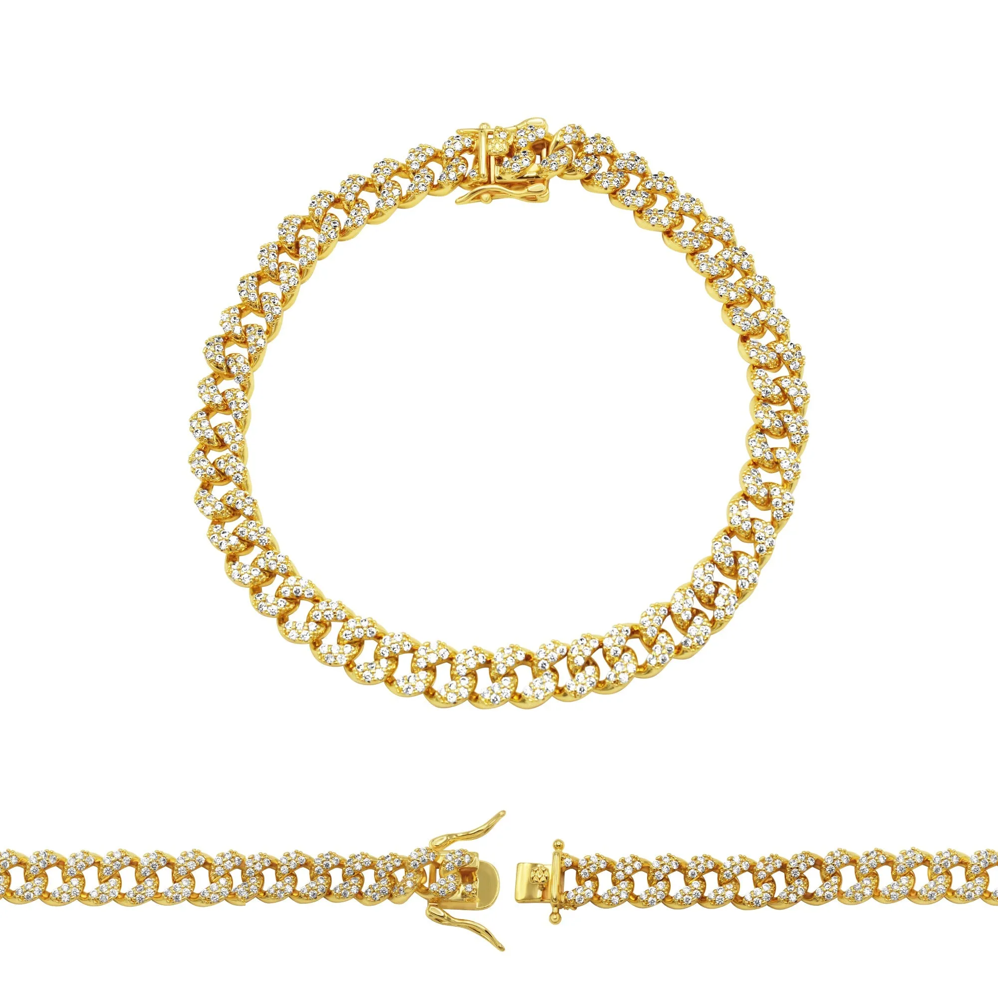 Cuban Link Necklace Bracelet Anklet 14K Gold Plated 8 mm Cubic Zirconia Curb Chain Men Women Fashion Jewelry