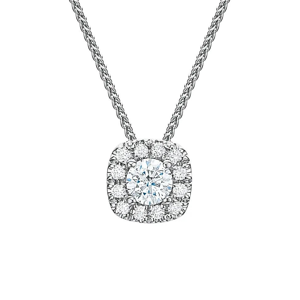 Cushion Halo Pendant Necklace .30tw