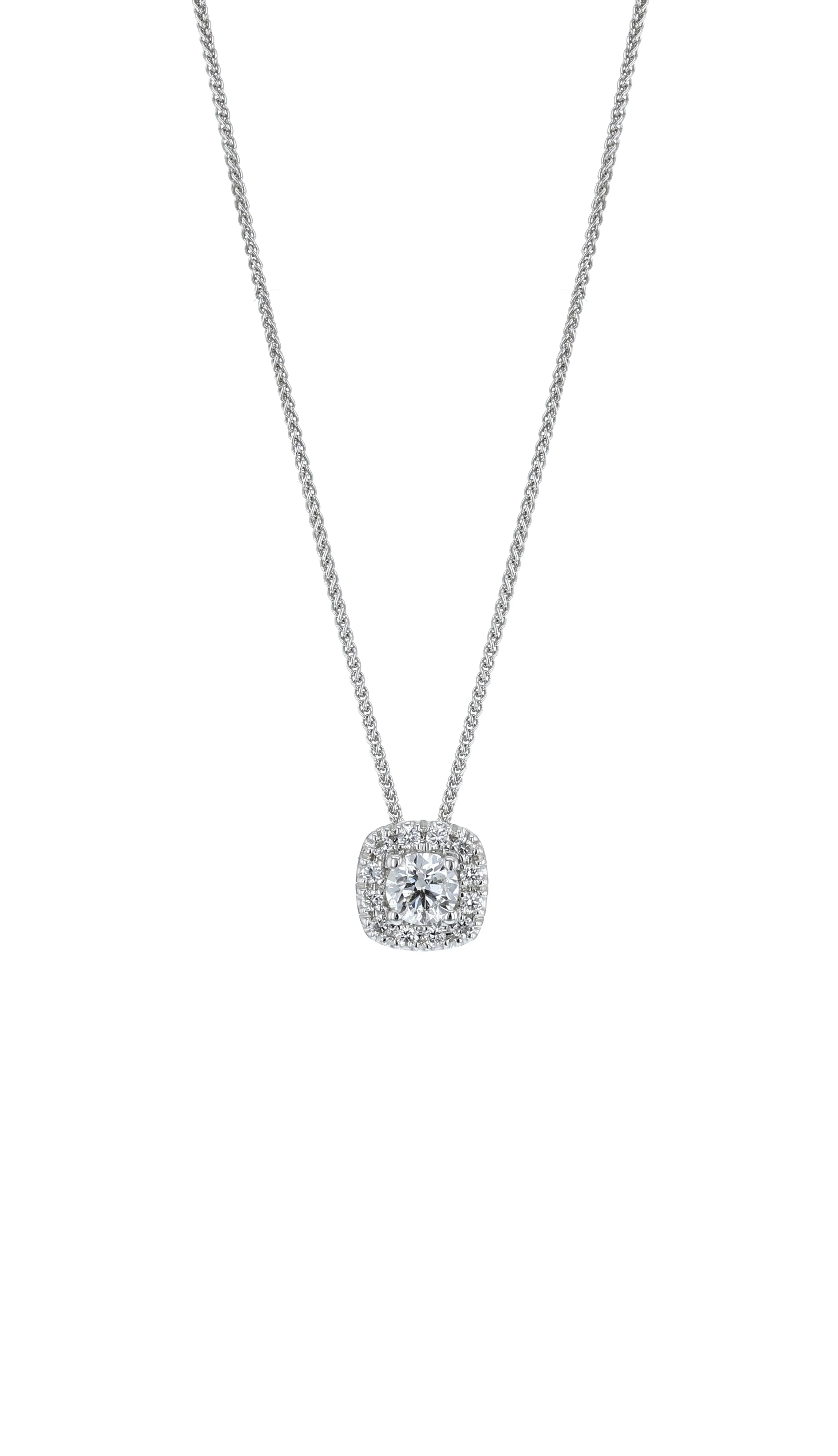 Cushion Halo Pendant Necklace .30tw