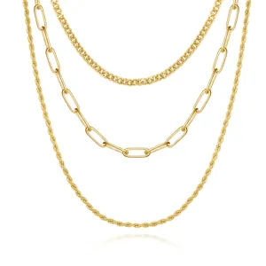 Dainty 14K Gold Layered Necklaces- Cuban Rope Paperclip