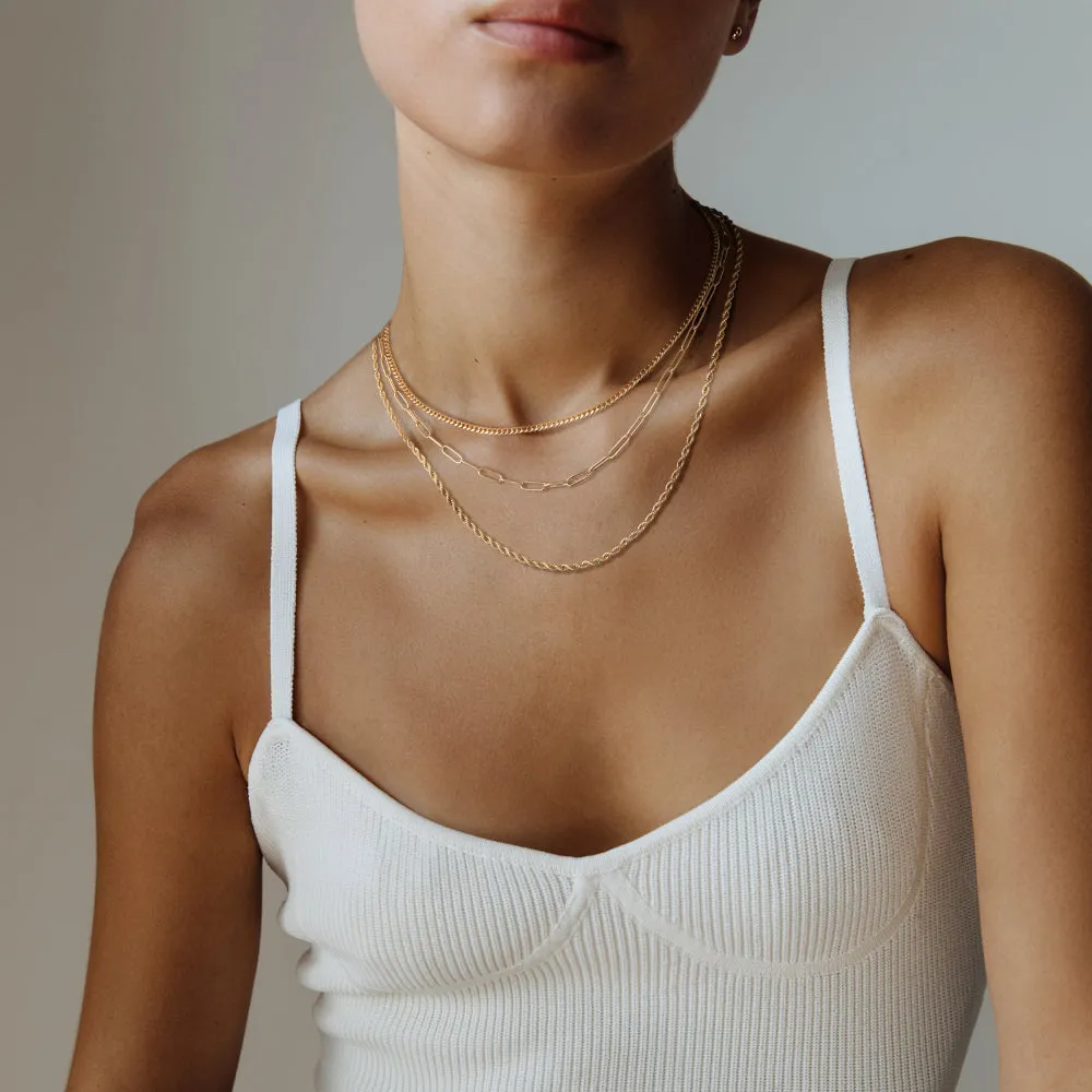 Dainty 14K Gold Layered Necklaces- Cuban Rope Paperclip