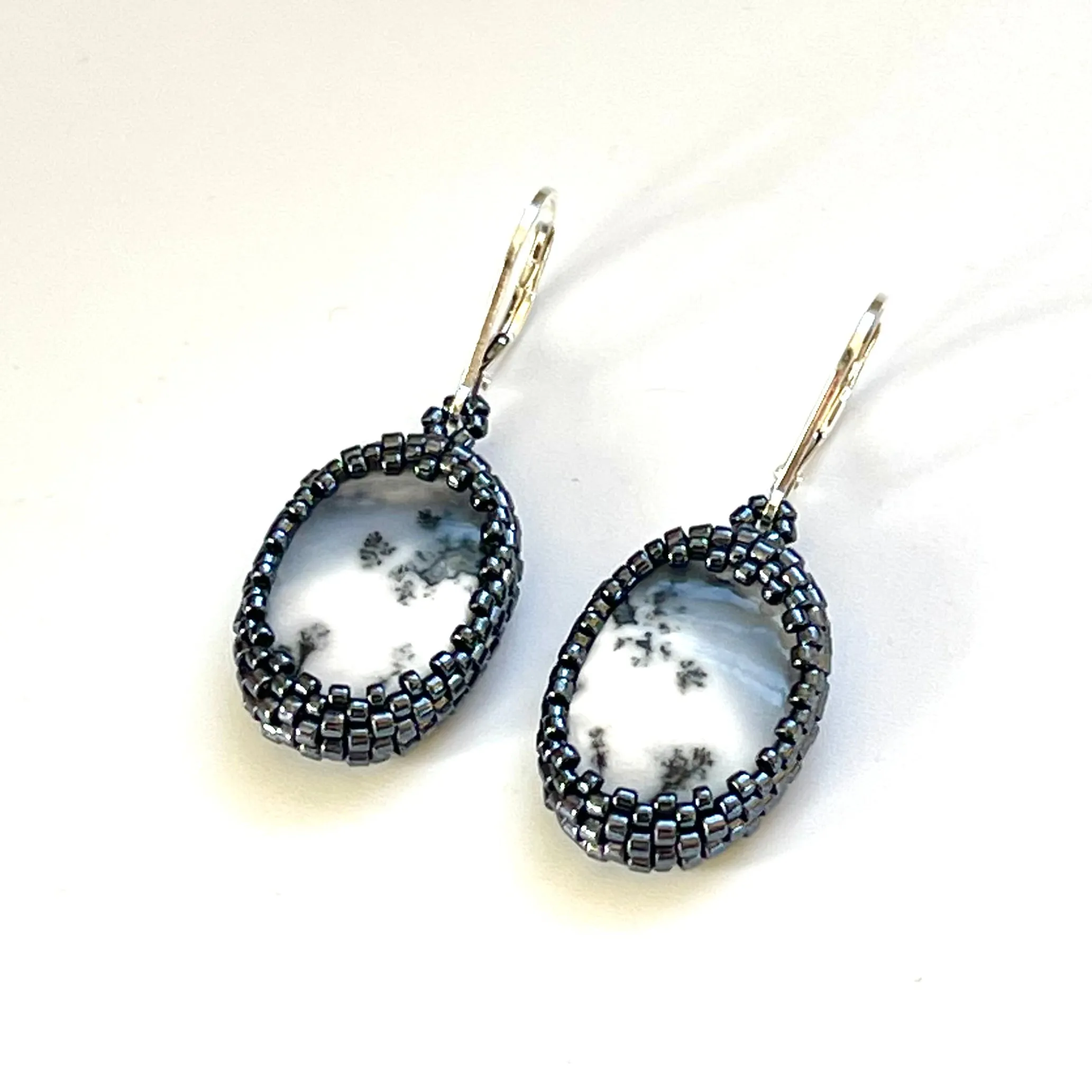 Dendritic Opal Oval Earrings