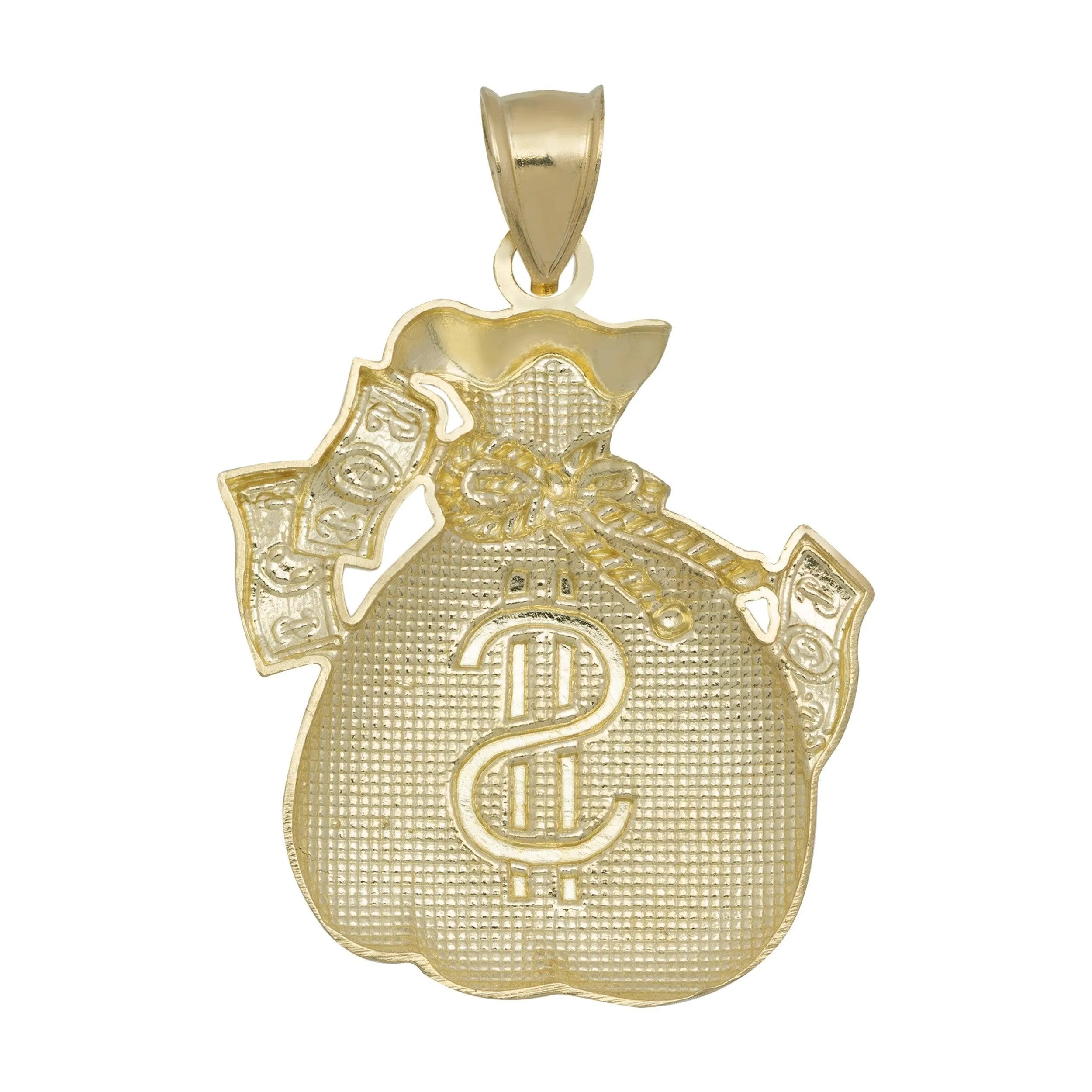 Diamond-Cut Money Bag Luck Pendant 10K Yellow Gold