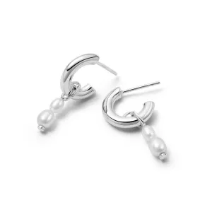 Double Baroque Pearl Hoop Earrings Sterling Silver