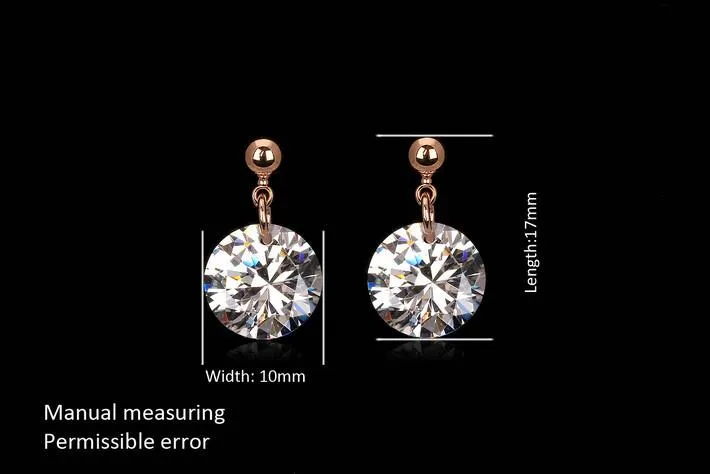 Double Fair Simple OL Style Cubic Zirconia Stud Earrings For Women Rose Gold Color Fashion CZ Wedding Jewelry Wholesale DFE153