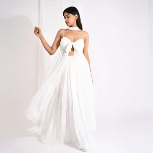 Draped White Sheer Satin Co-ord Set