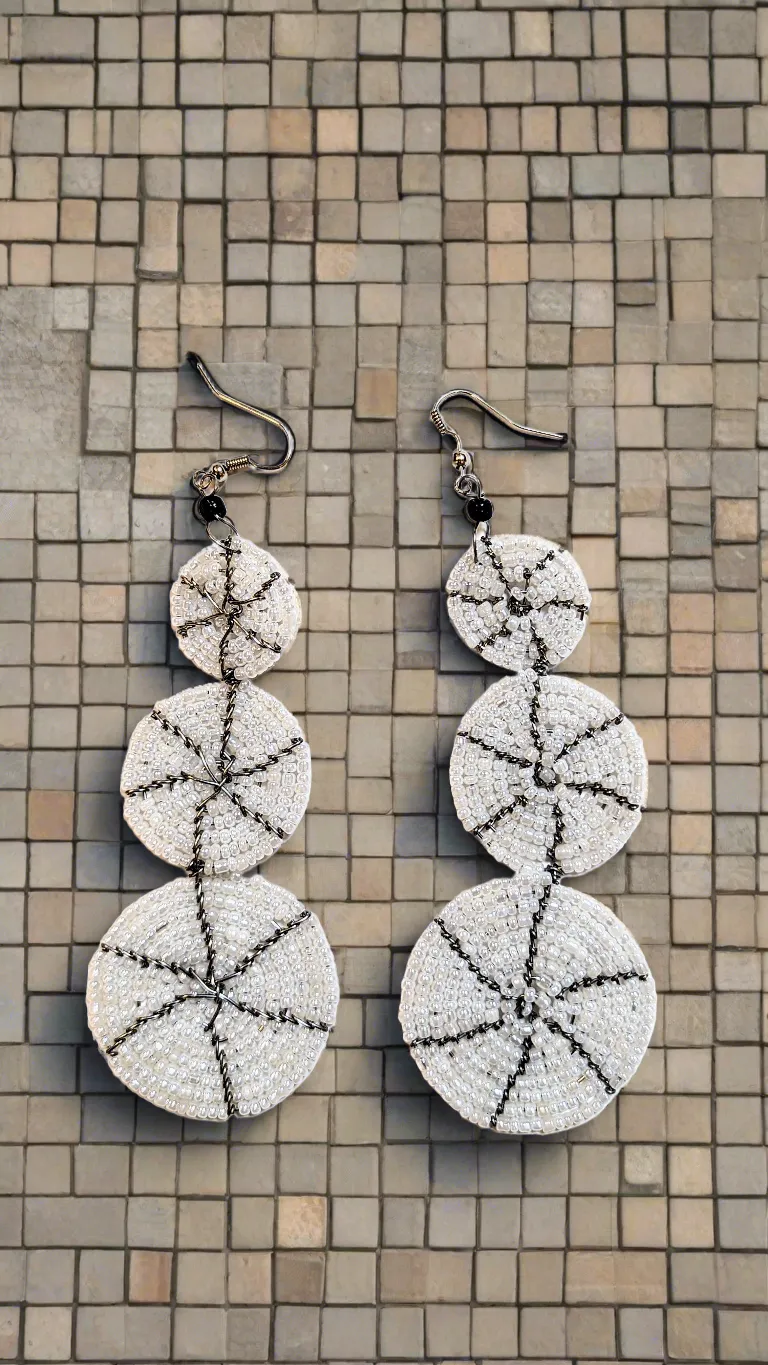 Dupsie's Uduak Silver Three Linked Circle Drop African Beaded Earrings DPJSTLDE