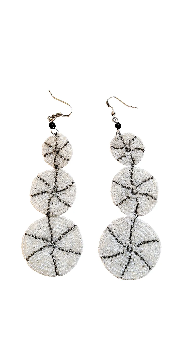 Dupsie's Uduak Silver Three Linked Circle Drop African Beaded Earrings DPJSTLDE