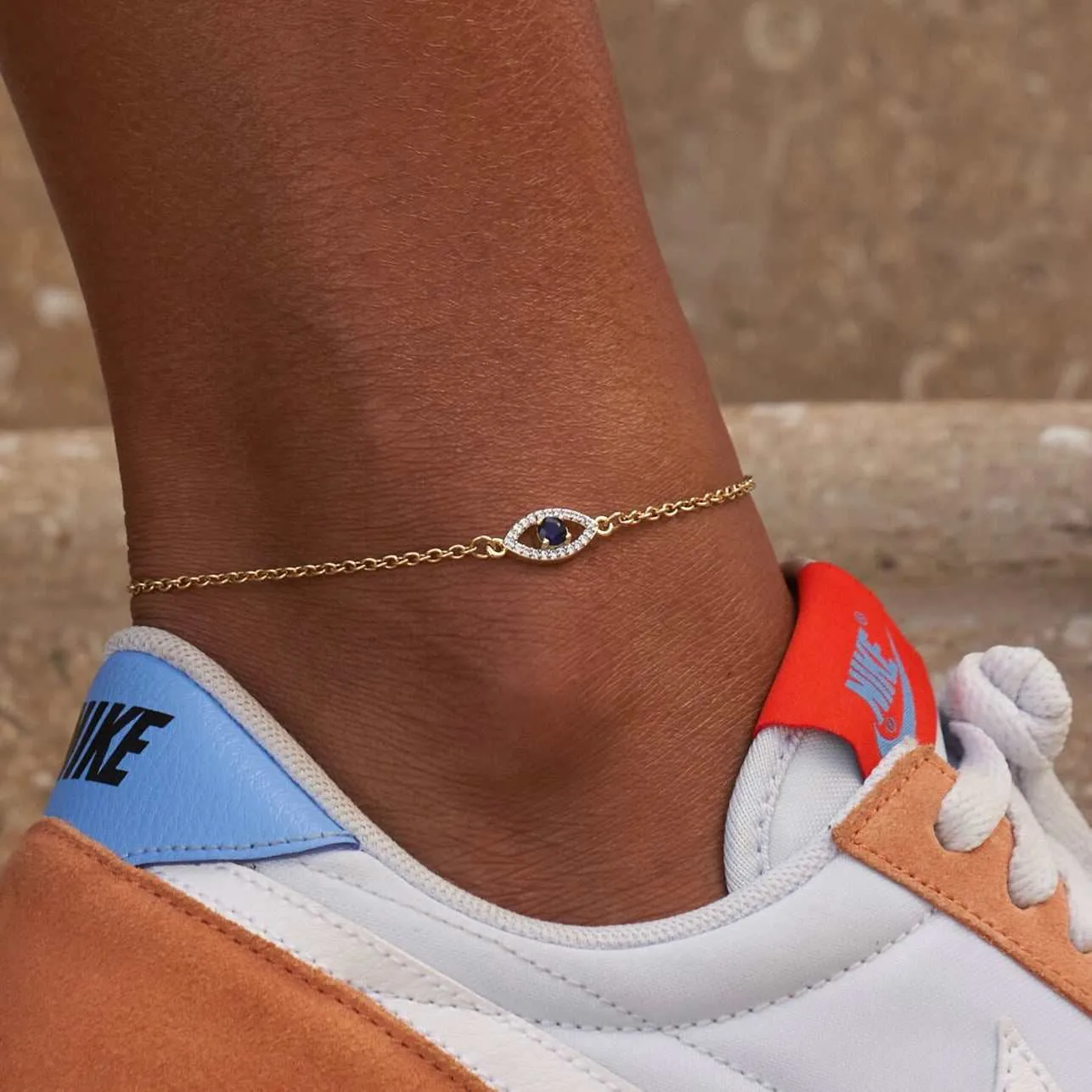 Evil Eye Anklet - Yellow Gold