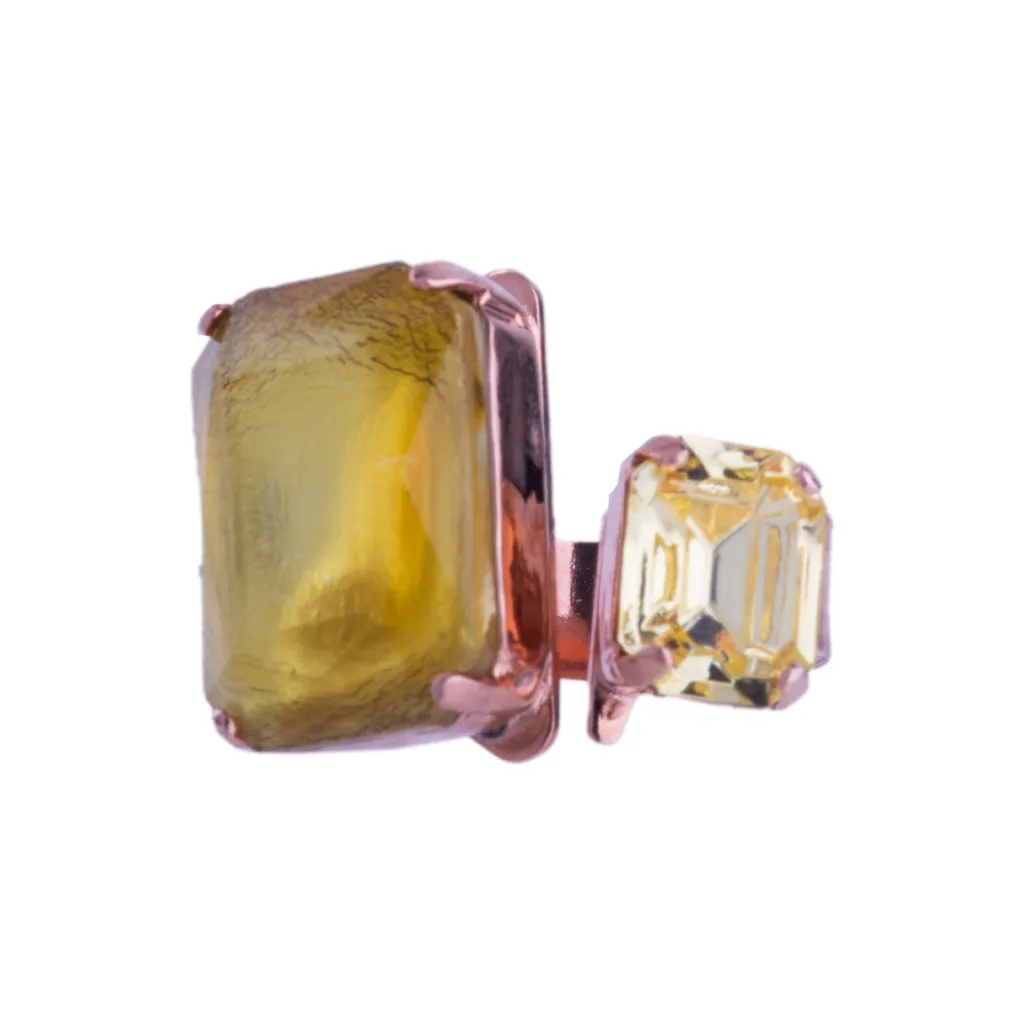 Extra Luxurious Two Stone Emerald Cut Ring in "Fields of Gold" *Custom*