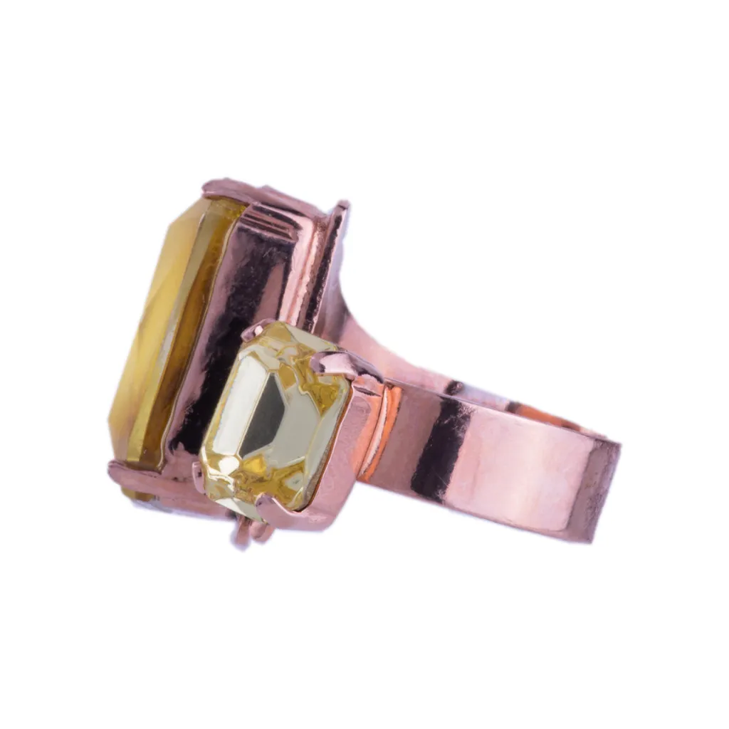 Extra Luxurious Two Stone Emerald Cut Ring in "Fields of Gold" *Custom*