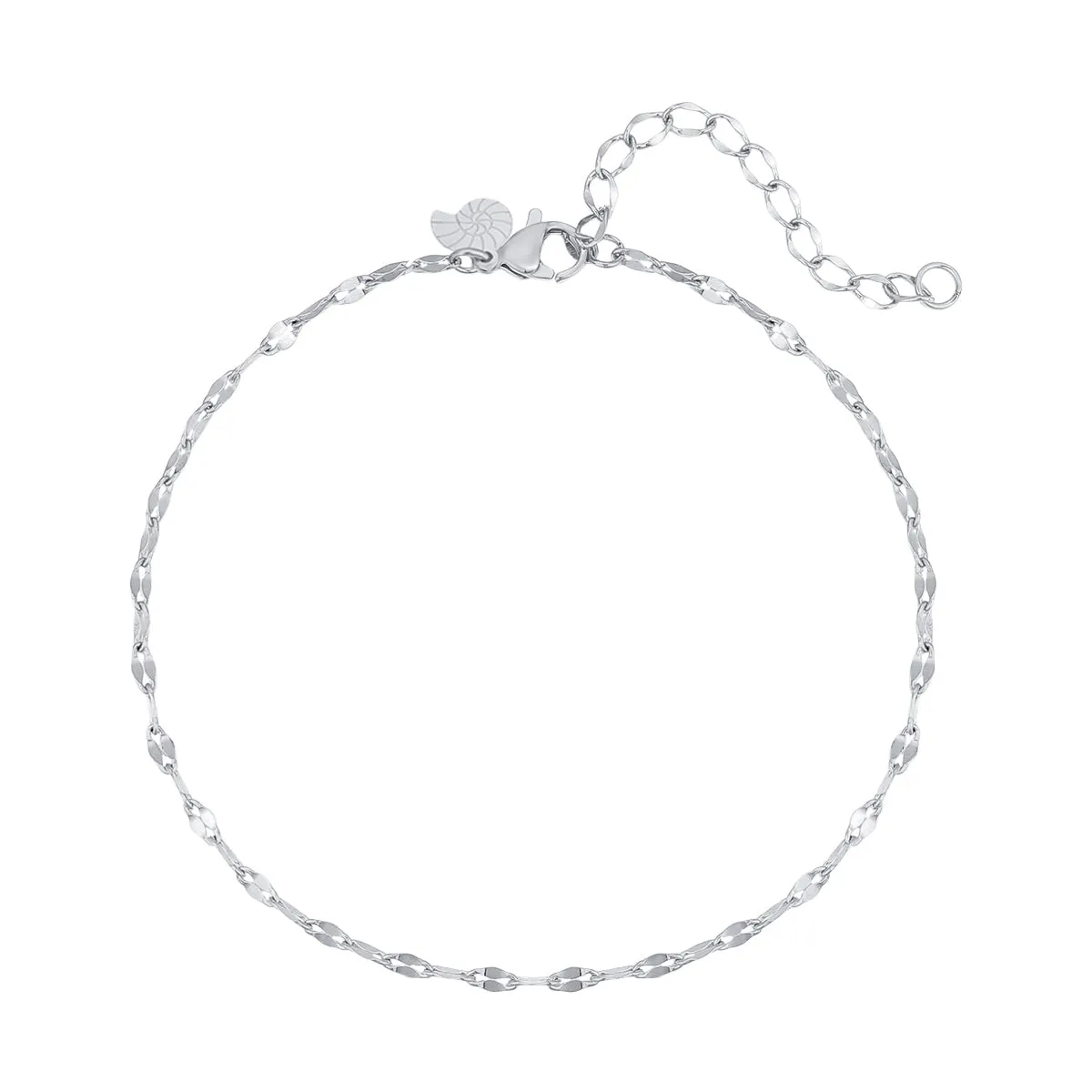 Flattened Rolo Chain Anklet Silver