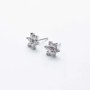 Flower Multi Crystal Silver Studs