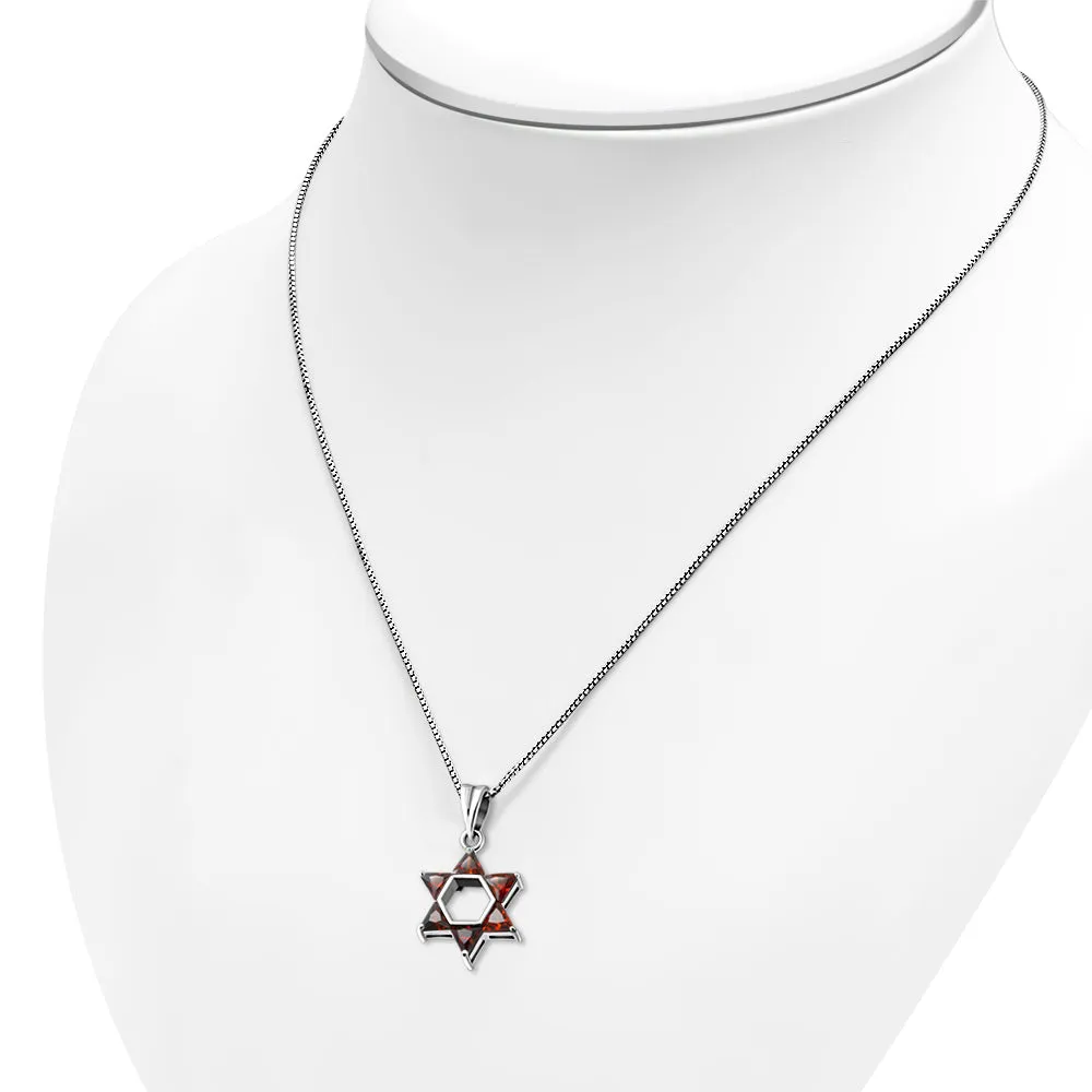 Garnet CZ Medium Star of David Silver Pendant