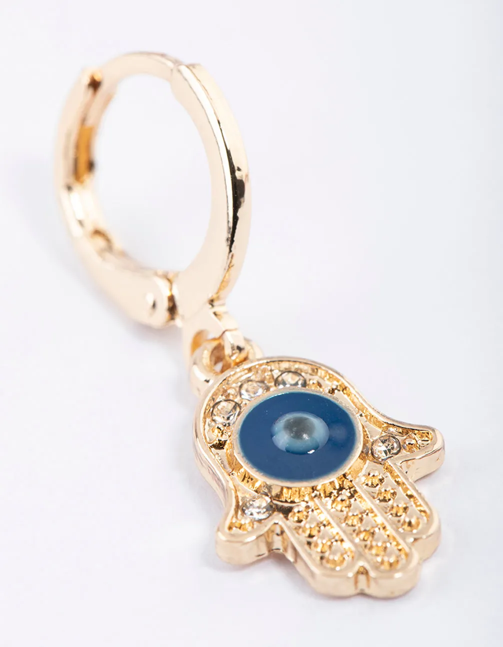 Gold Evil Eye Hand Huggie Earrings