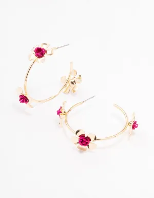 Gold Multi Petal Flower Hoop Earrings