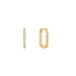 Gold Plated Cubic Zirconia Oval Huggie Hoop Earrings by Ania Haie