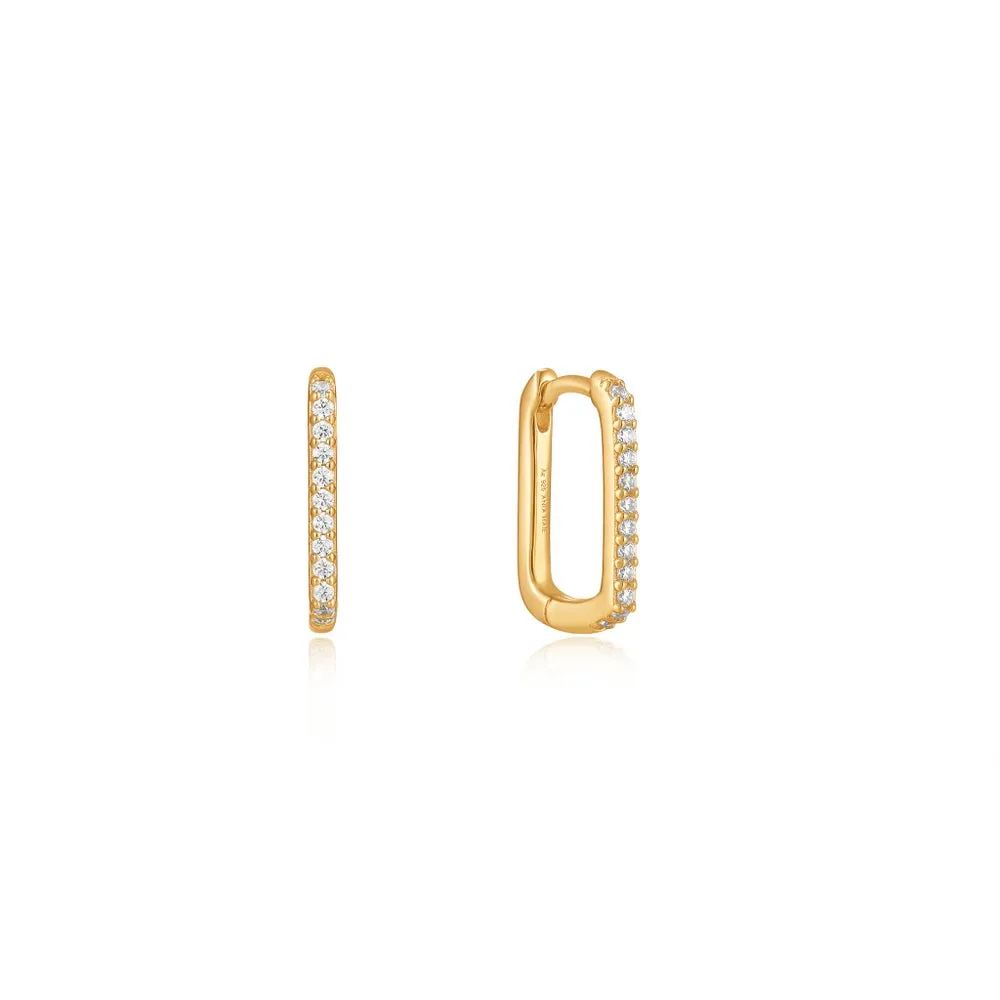 Gold Plated Cubic Zirconia Oval Huggie Hoop Earrings by Ania Haie