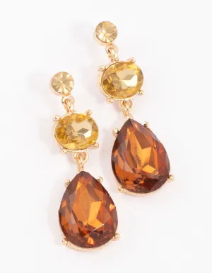 Gold Round & Oval Pear Drop Earrings