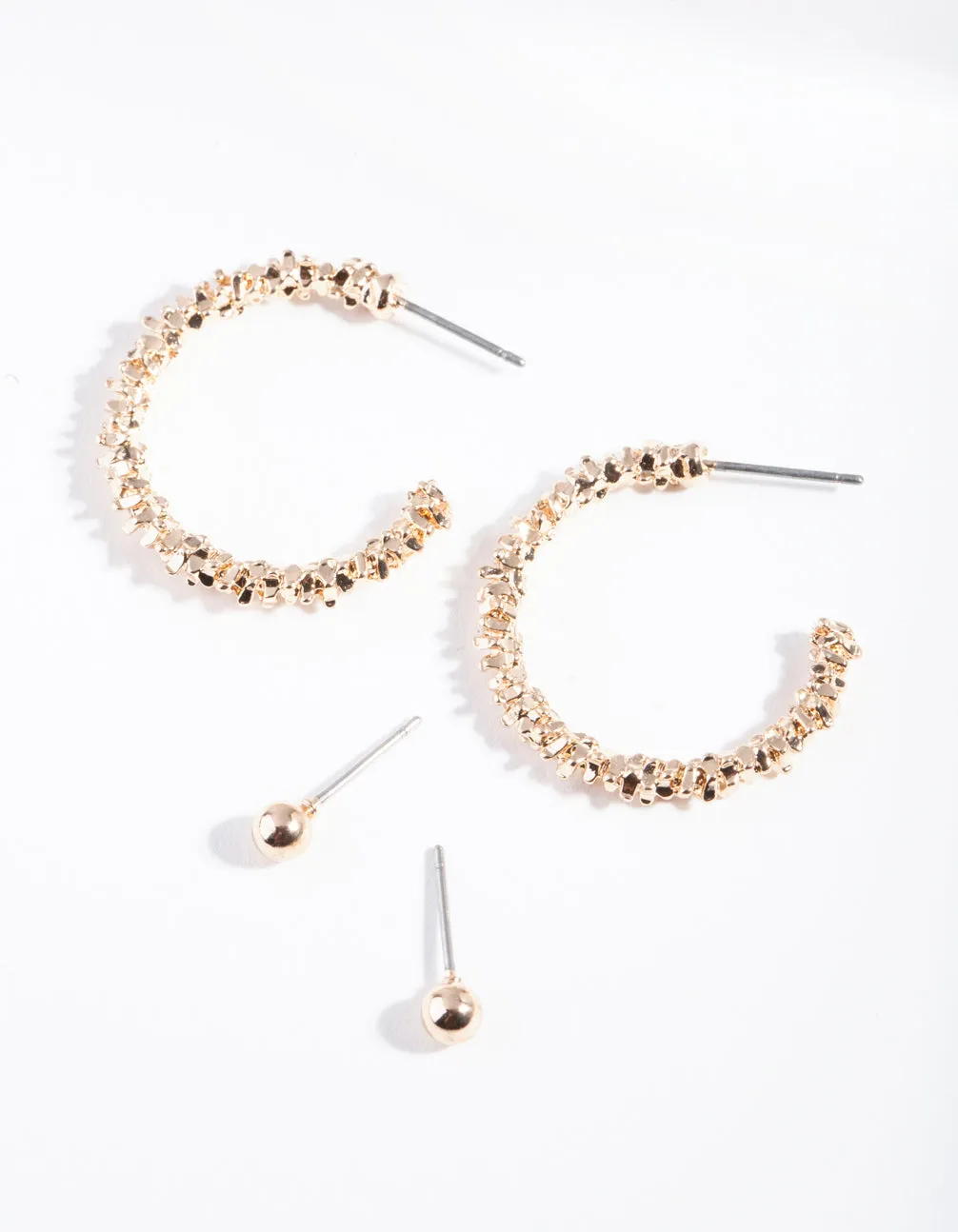 Gold Textured Shiny Hoop Earring Pack