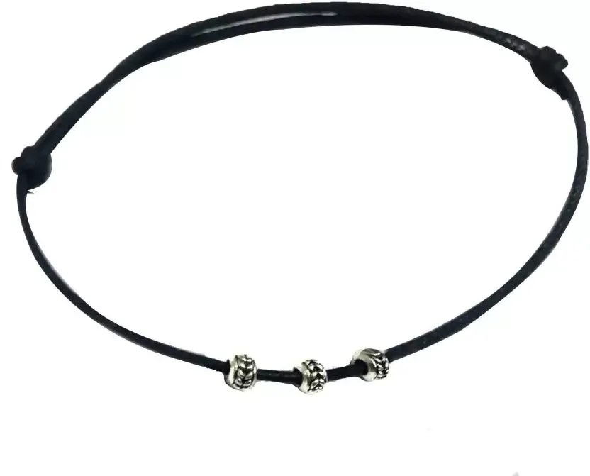 Gurjari Jewellers Black Thread Anklet with three Oxidised beads Cotton Dori Anklet