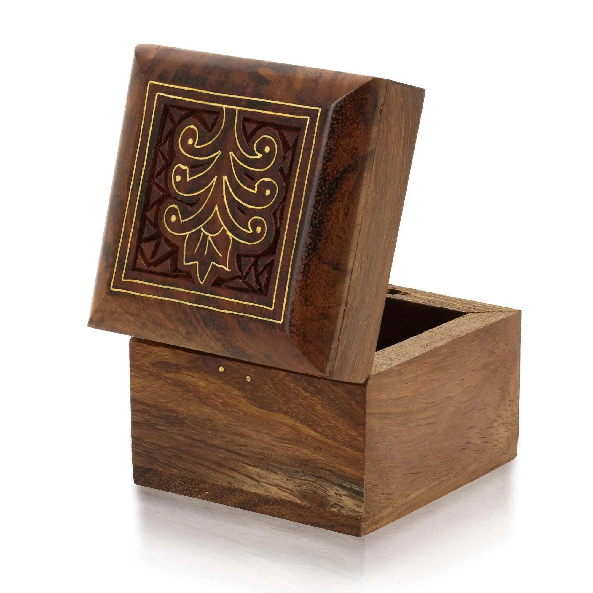 Handmade Indian Wooden Box for Jewelry -Perfect for Rings Earrings ToeRings & Cuff Links-Wood Trinket Box