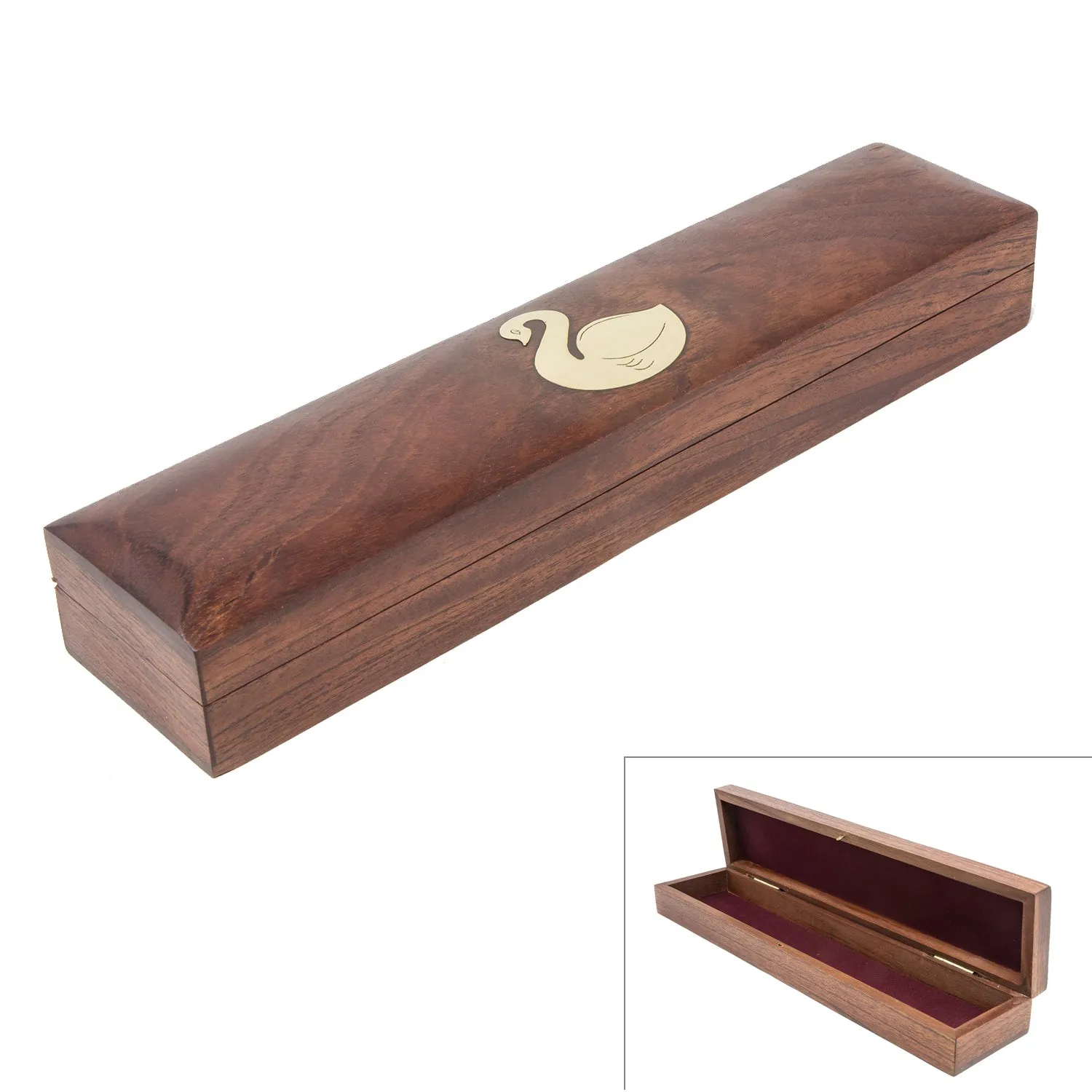 Handmade Long Wooden Box Carved By Traditional Artisans Of India- Wood Box Storage-Rectangular Wood Box-Swan Charm,11 Inch