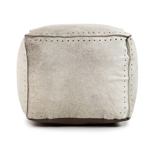 Hide 20" Pouf with Studs - Gray