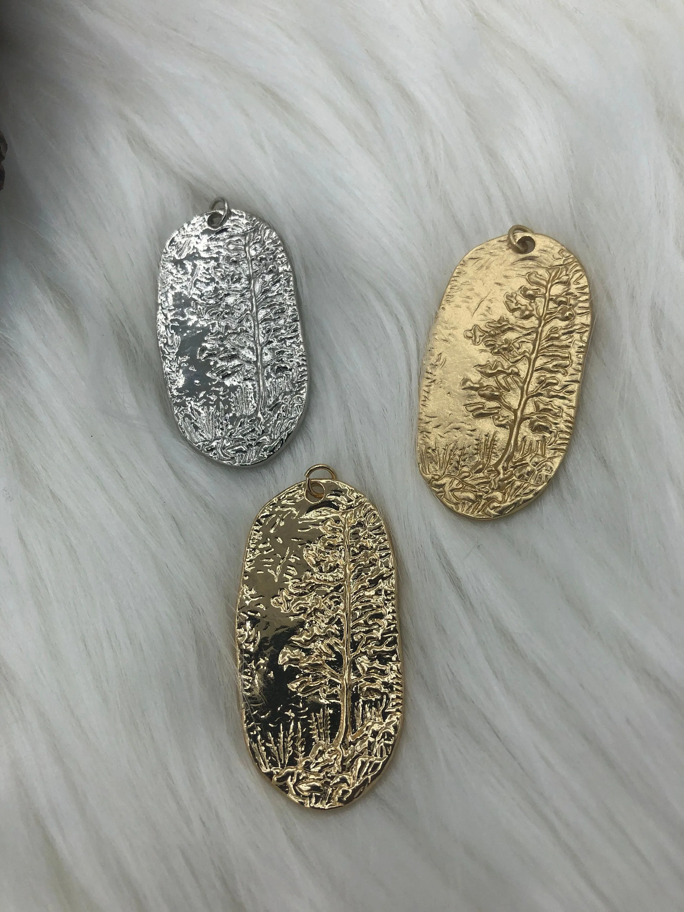 High Quality Brass Sequoia Tree Medallion, Tree/Pendant,  Gold plating, Rhodium or Matte Gold, 42mmx 22mm, 3 Finishes. Fast Ship