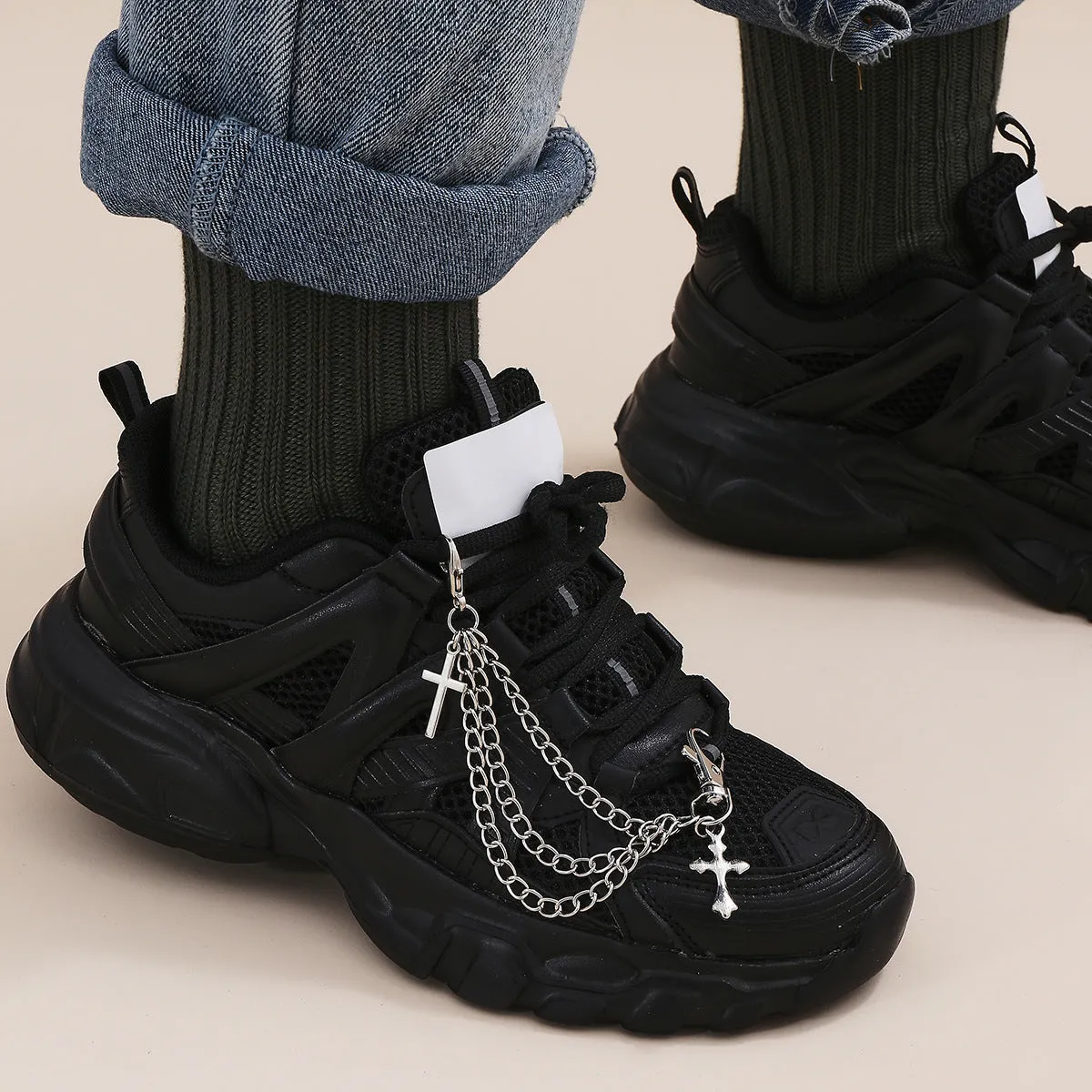 Hip-Hop Personality U-Shaped Chain Anklet Simple Trend Ins Cross Pendant Shoe Chain Female